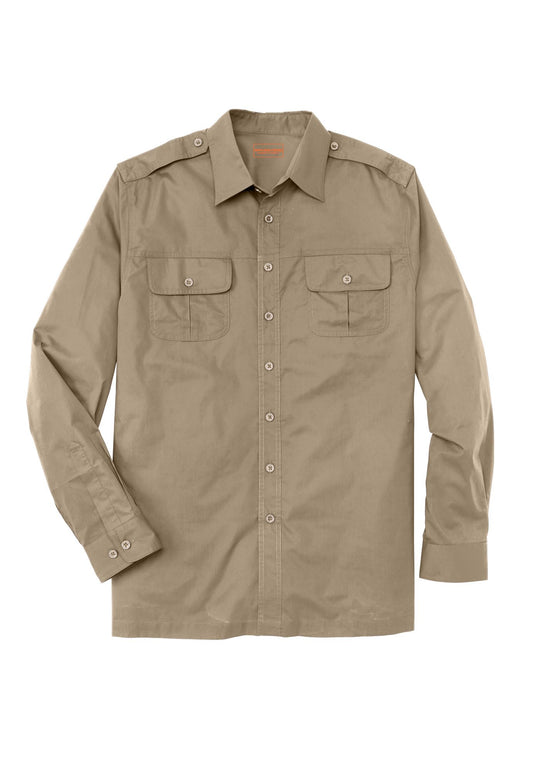 Boulder Creek by Kingsize Men's Big & Tall Long Sleeve Pilot Shirt - 7XL, Dark Khaki
