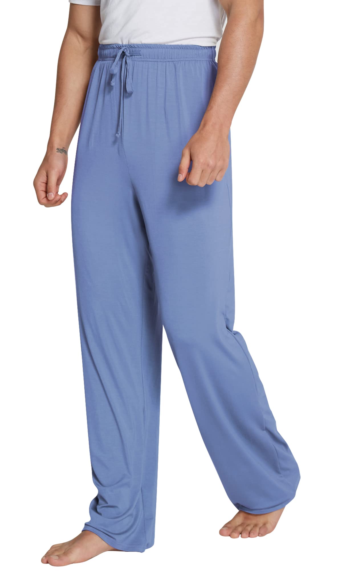WiWi Bamboo Viscose Pajama Pants for Men Tall Sleep Bottoms Big Warm Long Pj Lightweight Lounge Sweatpants S-XXL, Fog Blue, Small