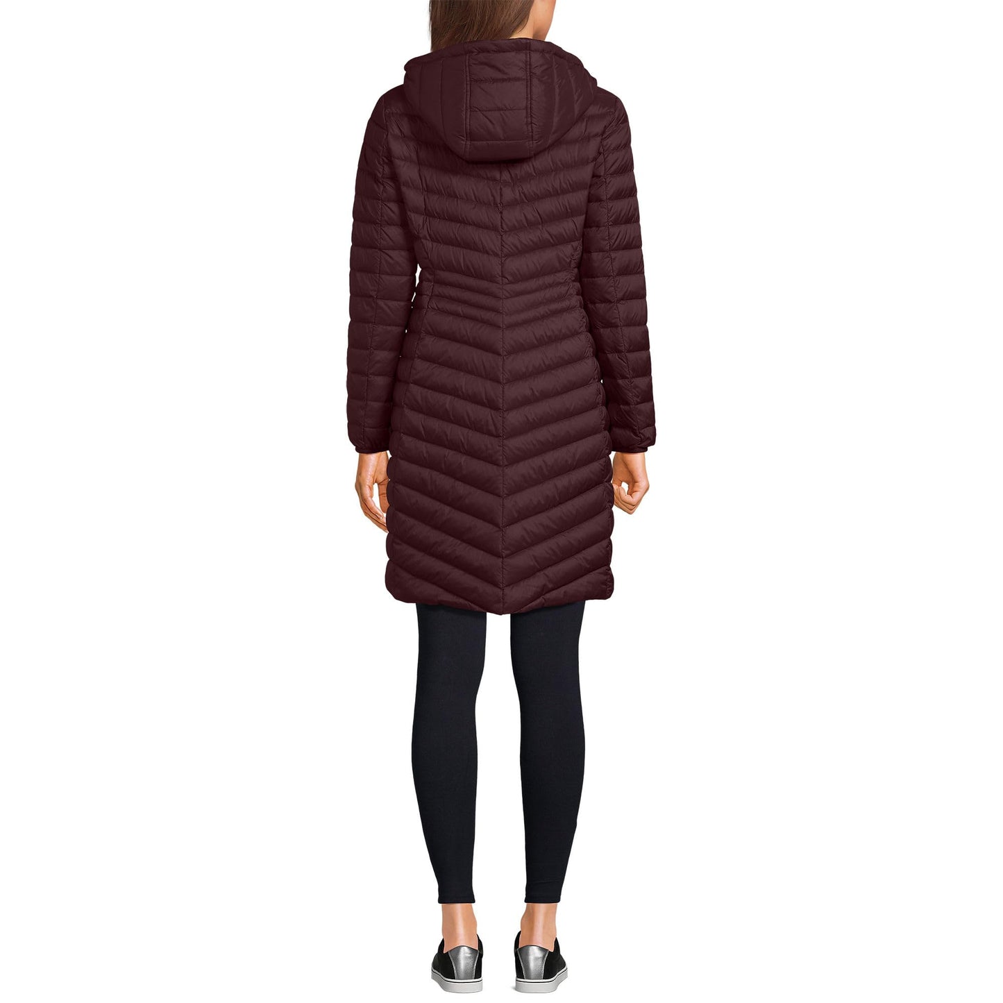 Lands' End Womens Packable Chevron Wanderweight Down Coat Lush Burgundy Tall Large