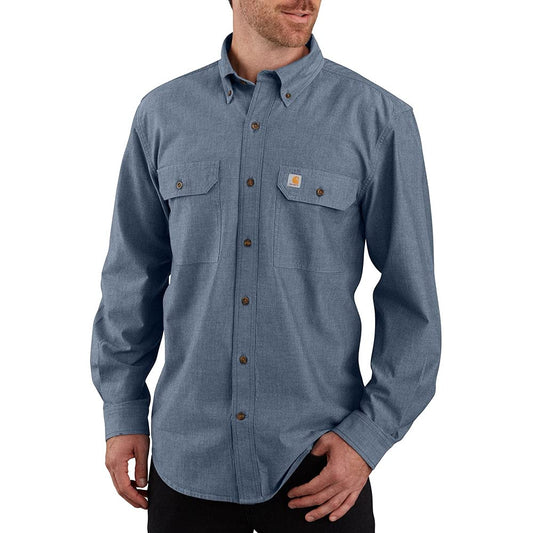 Carhartt Men's Loose Fit Midweight Chambray Long-Sleeve Shirt (Big & Tall), Denim Blue Chambray, X-Large Tall