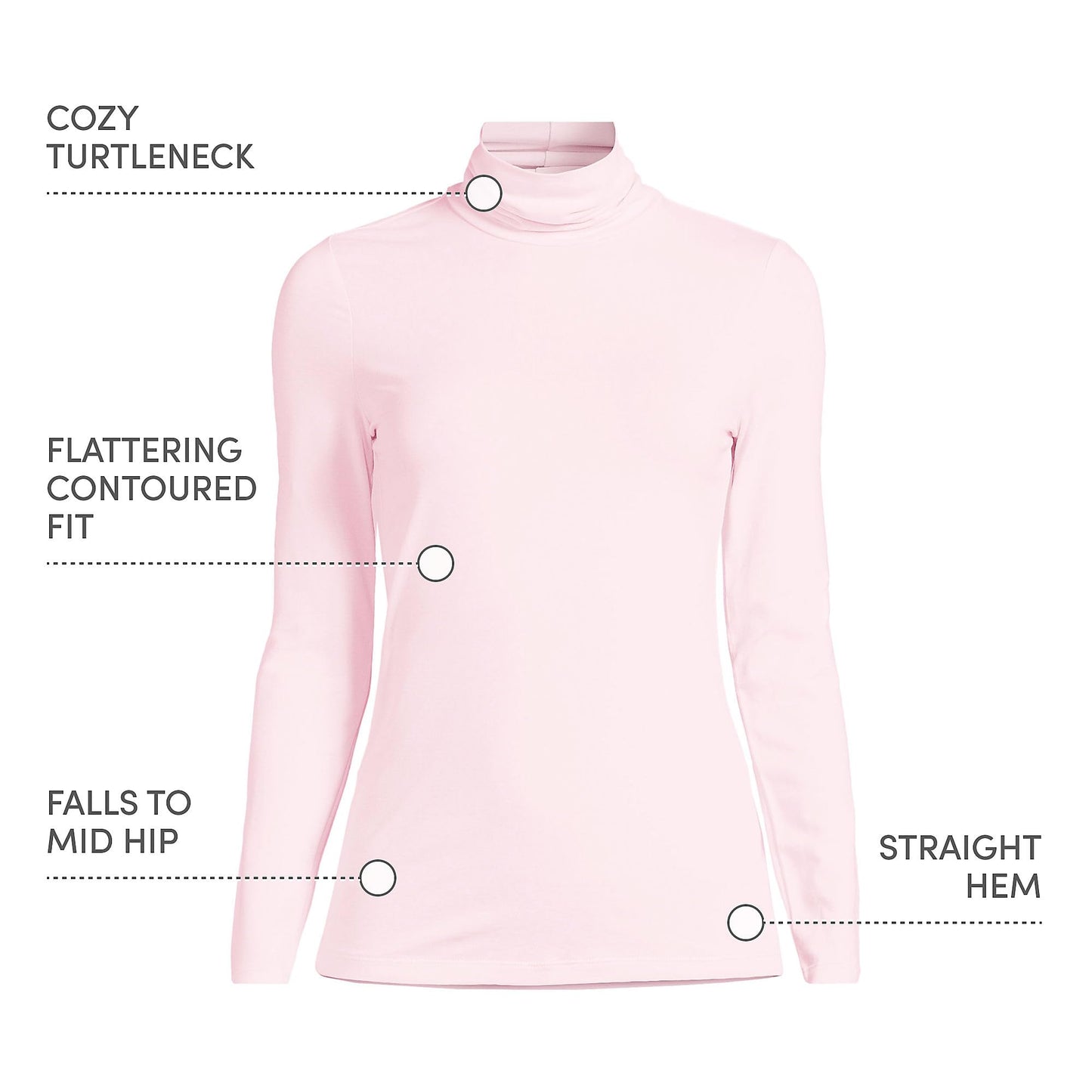 Lands' End Womens Long Sleeve Shaped LWCM Turtleneck Pink Fog Tall Large