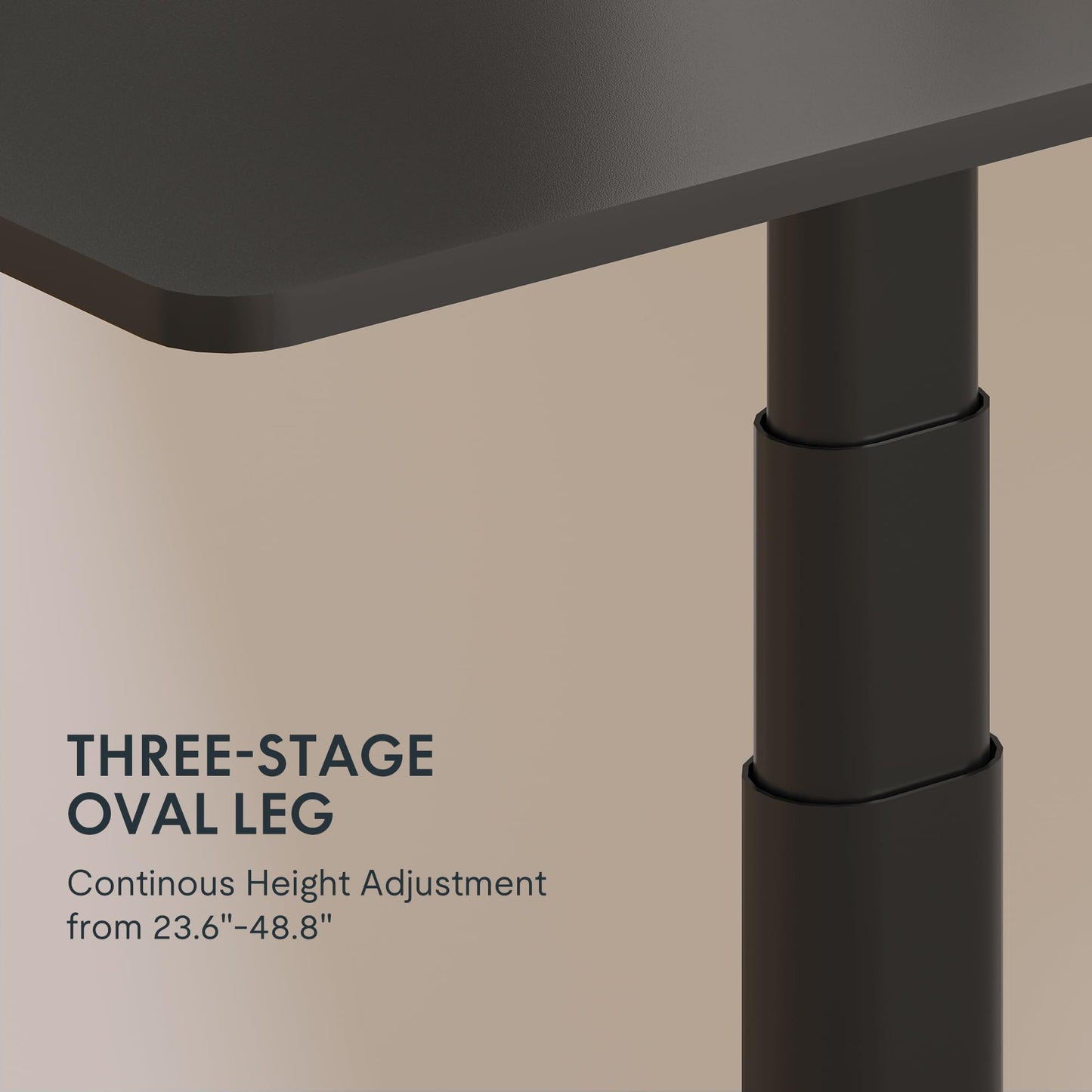 FLEXISPOT E6 Pro Oval Leg Dual Motor 3 Stages Standing Desk 60x24 Inch Whole-Piece Board Electric Height Adjustable Electric Sit Stand Up Desk 150KG Load Capacity (Black Frame + Black Desktop) - 48.8" Max Height