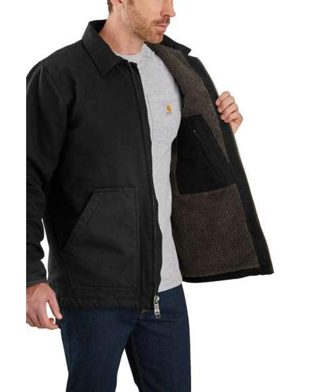 Carhartt Men's Loose Fit Washed Duck Sherpa-lined Jacket (Big & Tall) Coat, Black, XX-Large Tall US