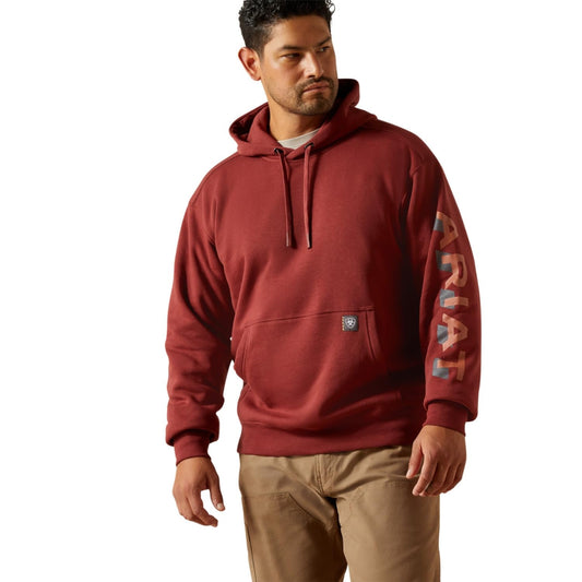 Ariat Rebar Lightweight Logo Hoodie, Madder Brown, X-Large Tall