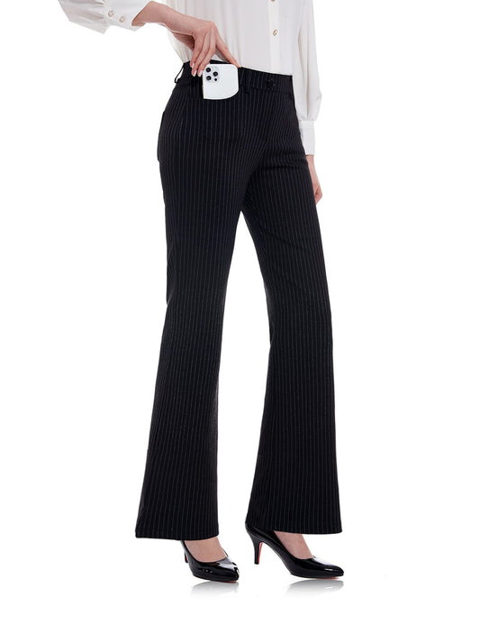 Tapata Women's 28"/30"/32"/34" Stretchy Bootcut Dress Pants with Pockets Tall, Petite, Regular for Office Work Business 34'', Black, Pinstripe, S