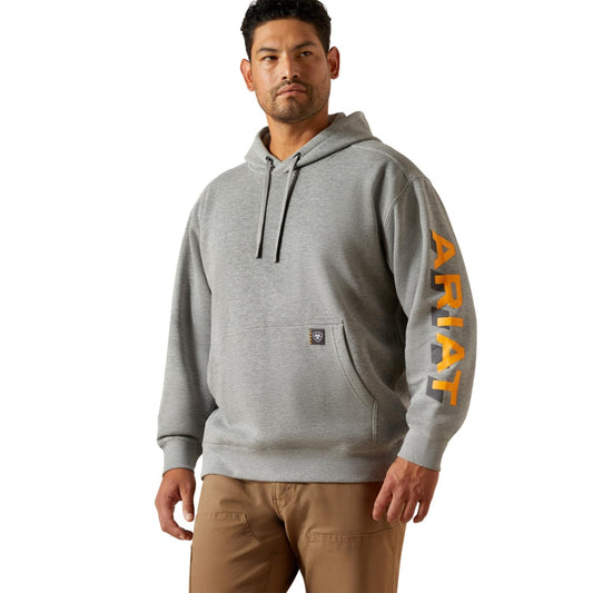 Ariat Rebar Lightweight Logo Hoodie, Heather Grey/Rebar Orange, Large Tall