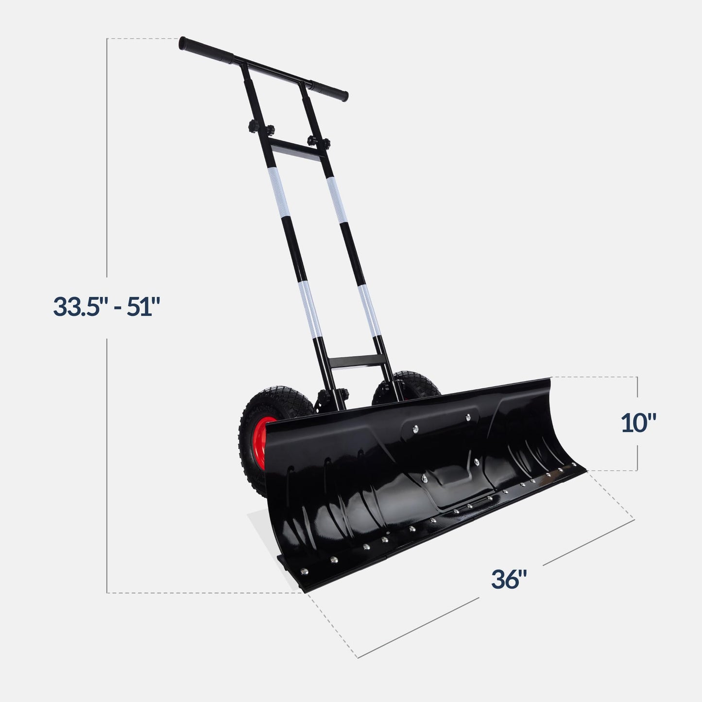 Best Choice Products 36in Heavy Duty Steel Snow Shovel Pusher for Driveway w/Wheels, Adjustable Handle, Angled Blade, Efficient Snow Removal, Back Saver Snow Plow with Safety Reflective Tape - Black