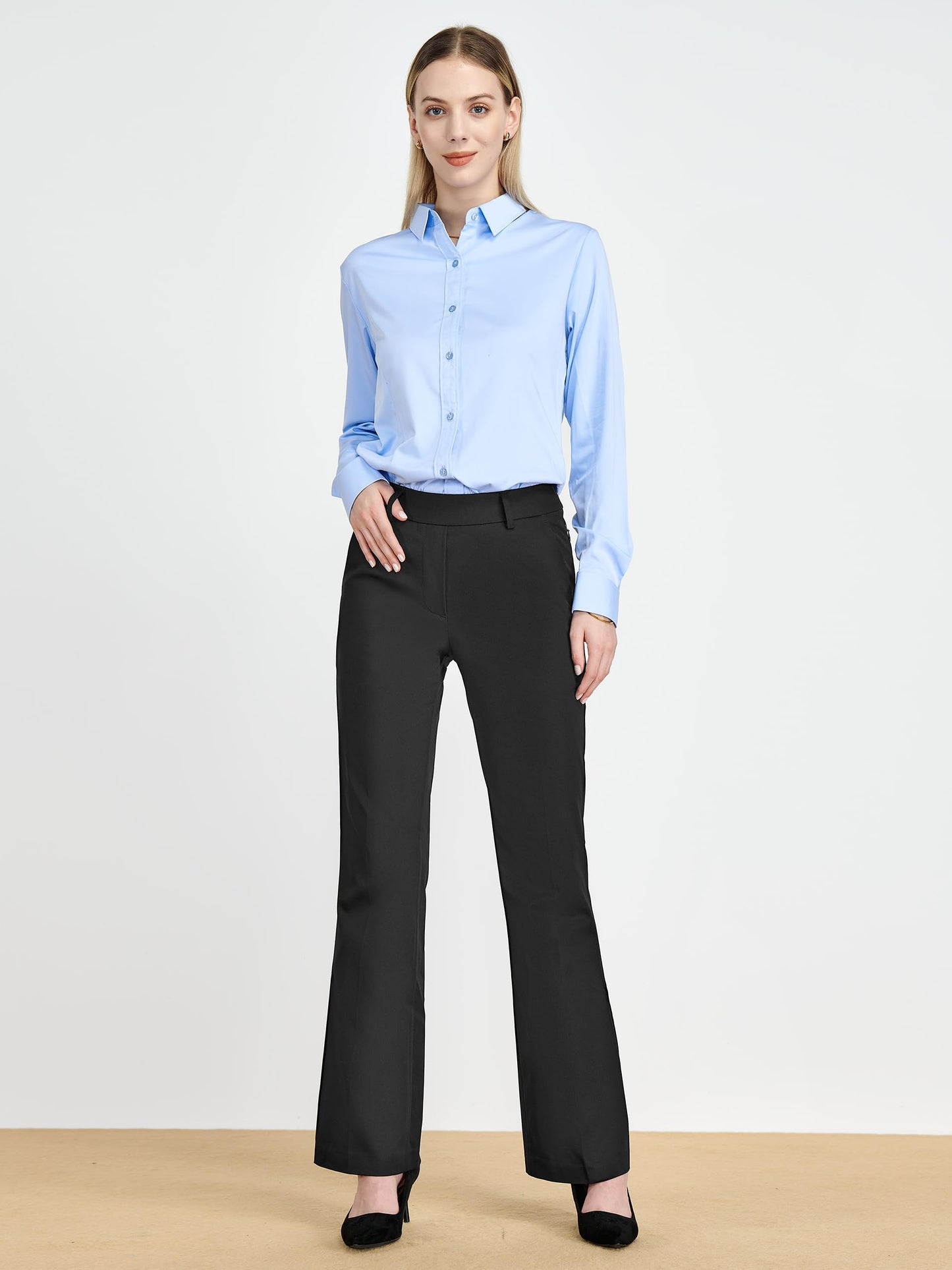 Tapata Women's 28''/30''/32''/34'' Stretchy Bootcut Dress Pants with Pockets Tall, Petite, Regular for Office Work Business 34", Black, XXL