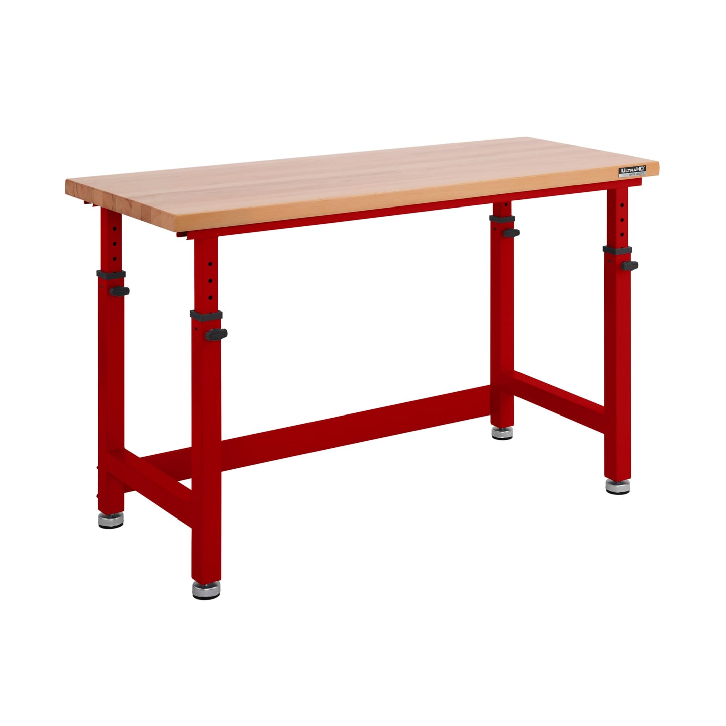 Seville Classics UltraHD Heavy Duty Workbench Table w/Solid Wood Top, 1000 lbs. Weight Capacity Workstation for Garage, Warehouse, Workshop, Red, 60" W x 24" D x 28.5" to 42" H Desktop