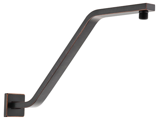 Square Shower Head Extension Arm with Flange, 16.5 Inch Z/S Shaped High Rise Shower Pipe Extender Wall-Mounted for Fixed Bathroom, Shower Head Goose Neck Arm - Extra Long Thread (Oil Rubbed Bronze)