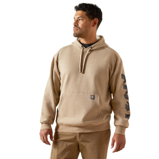 Ariat Rebar Lightweight Logo Hoodie, Oatmeal Heather/Black, X-Large Tall