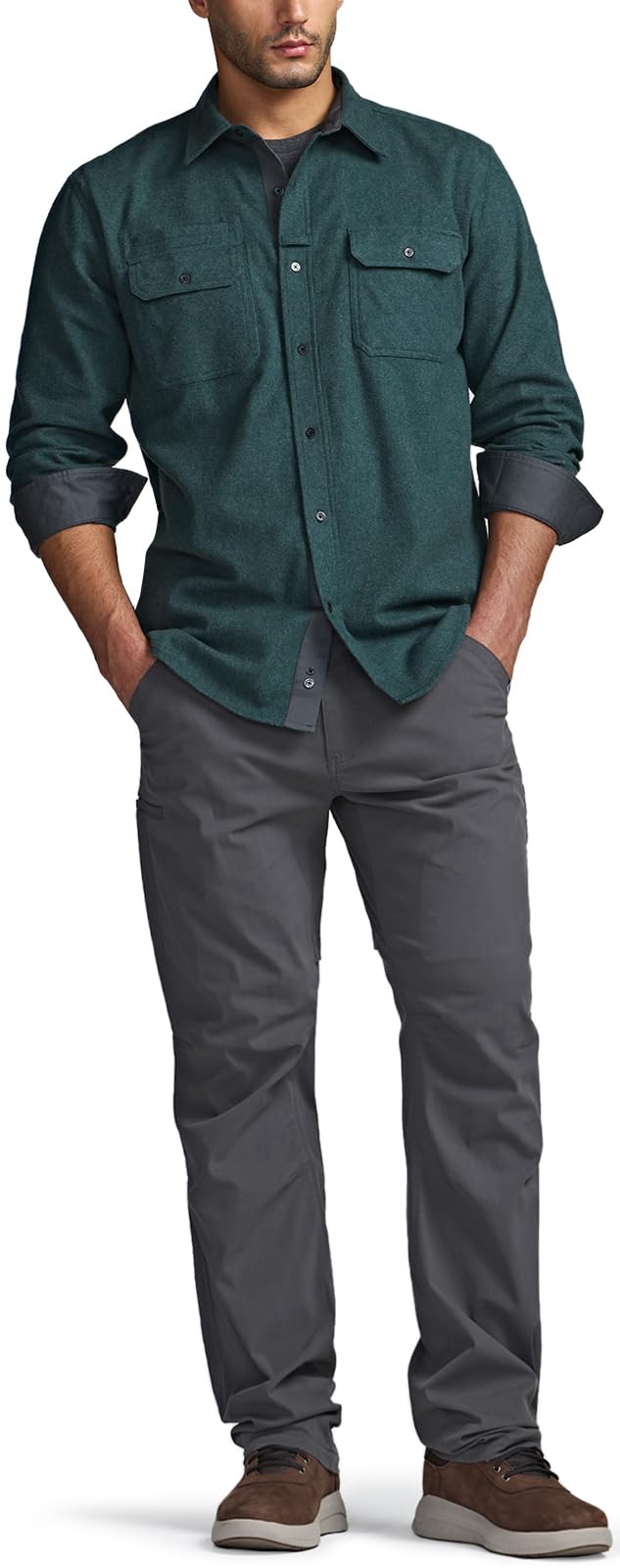 CQR Men's Flannel Button Down Shirts, Soft Cotton Plaid Long Sleeve Tactical Work Shirt, Warm Outdoor Essential with Pocket, Stealth Forest Green, XX-Large Tall