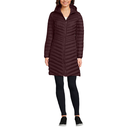 Lands' End Womens Packable Chevron Wanderweight Down Coat Lush Burgundy Tall Medium