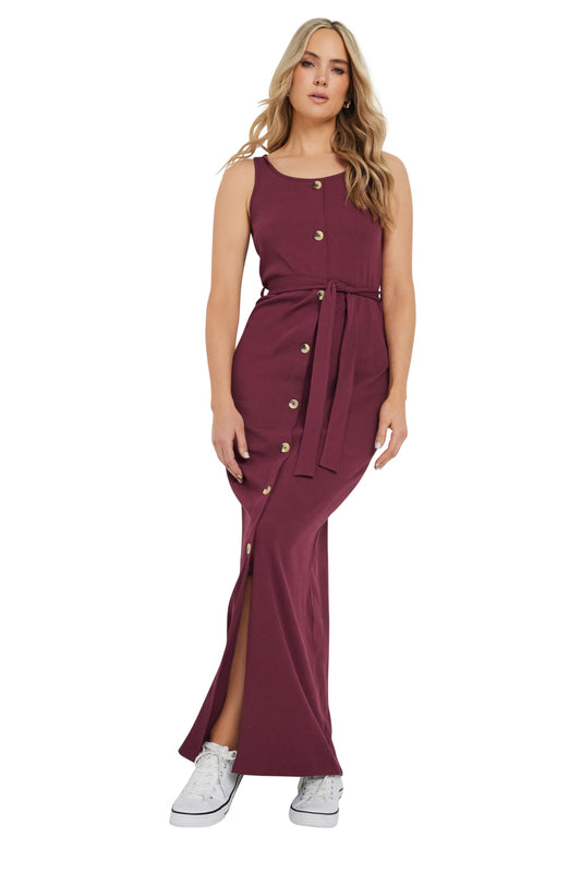 Long Tall Sally LTS Tall Women's Ribbed Button Through Maxi Dress Burgundy 12