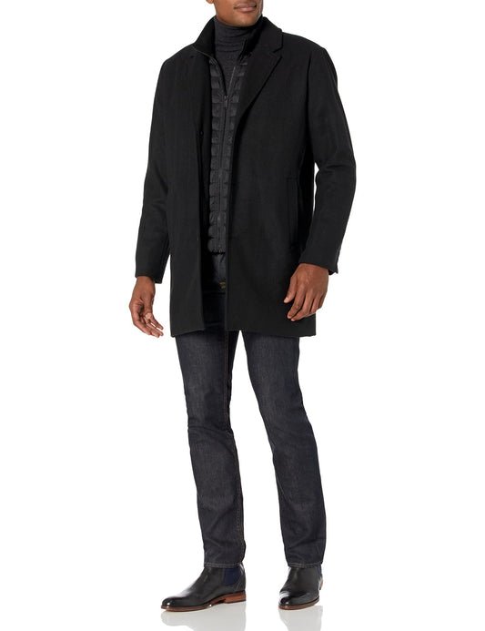 Dockers Men's Henry Wool Blend Top Coat (Regular and Big Sizes), Black, Large Tall