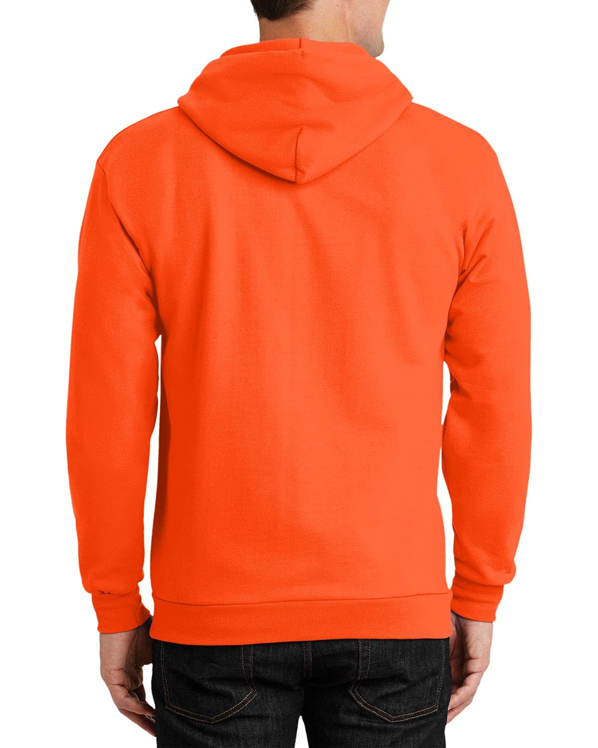 JustBlanks Mens Long Sleeve Hooded Sweatshirt Heavyweight Full-Zip Fleece Hoodie Sweatshirt for Men - Safety Orange - LT