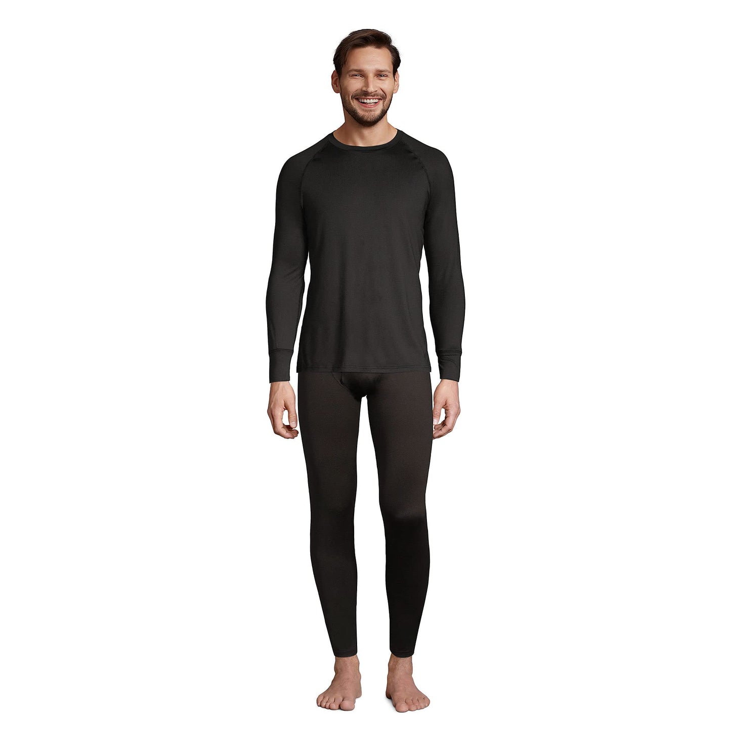 Lands' End Mens Stretch Thermaskin Crew Black Tall X-Large