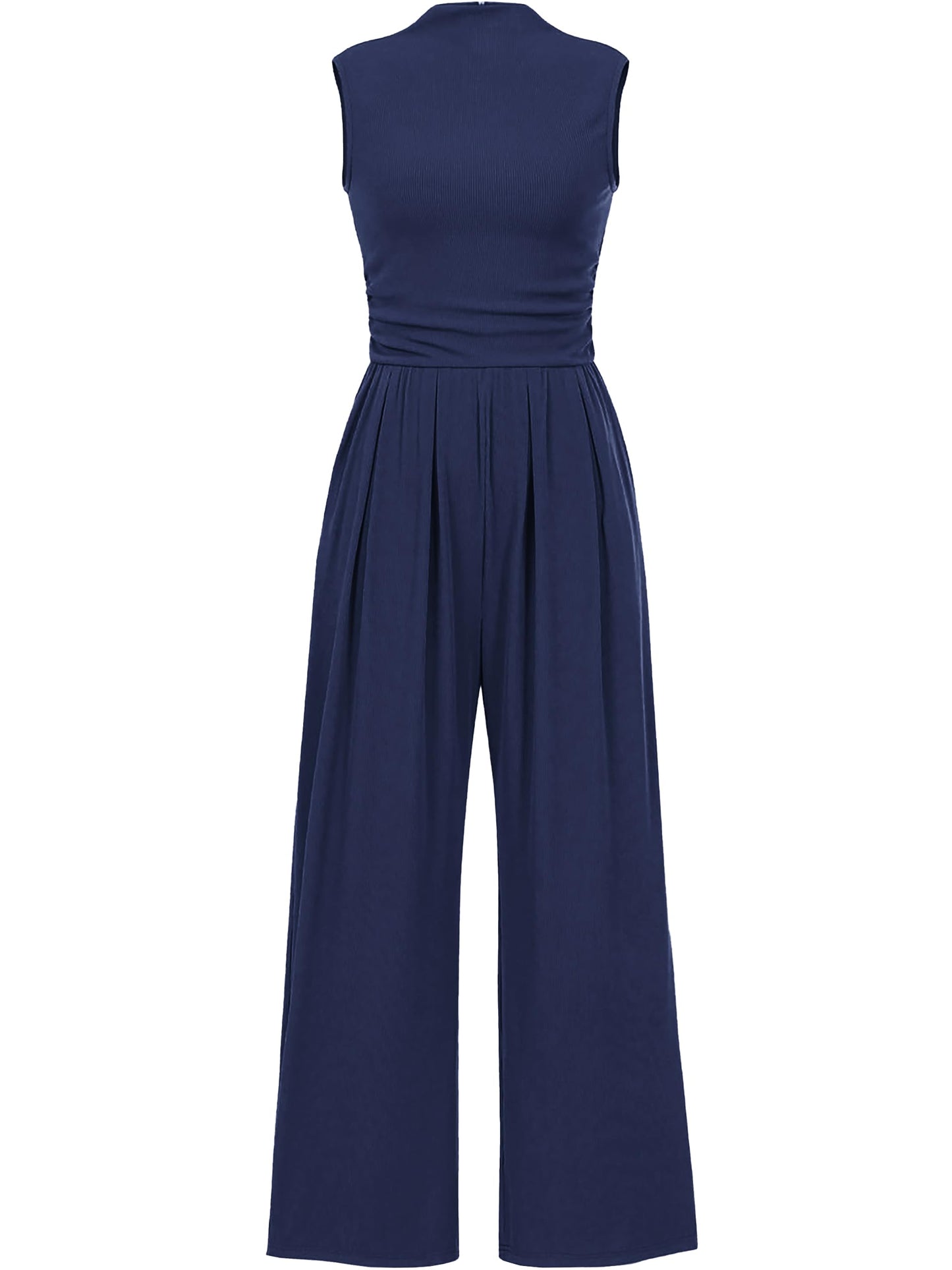 Tapata Women's Jumpsuits Dressy Casual One Piece Outfits Sleeveless Rompers Wide Leg Pants with Pockets, Tall, Navy Blue, Small