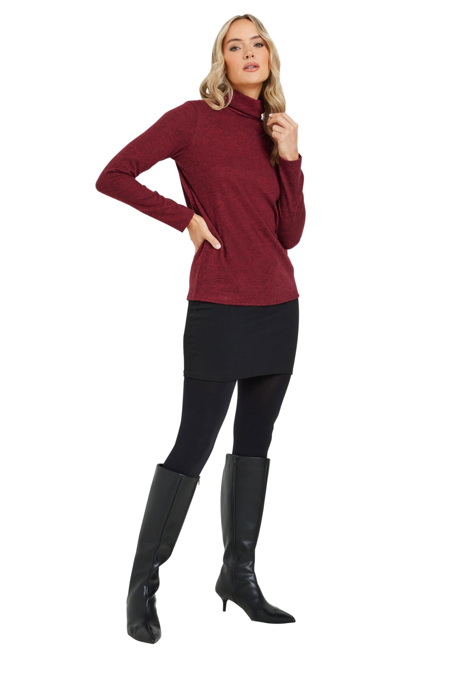 Long Tall Sally LTS Tall Women's Soft Touch Roll Neck Top Burgundy 4