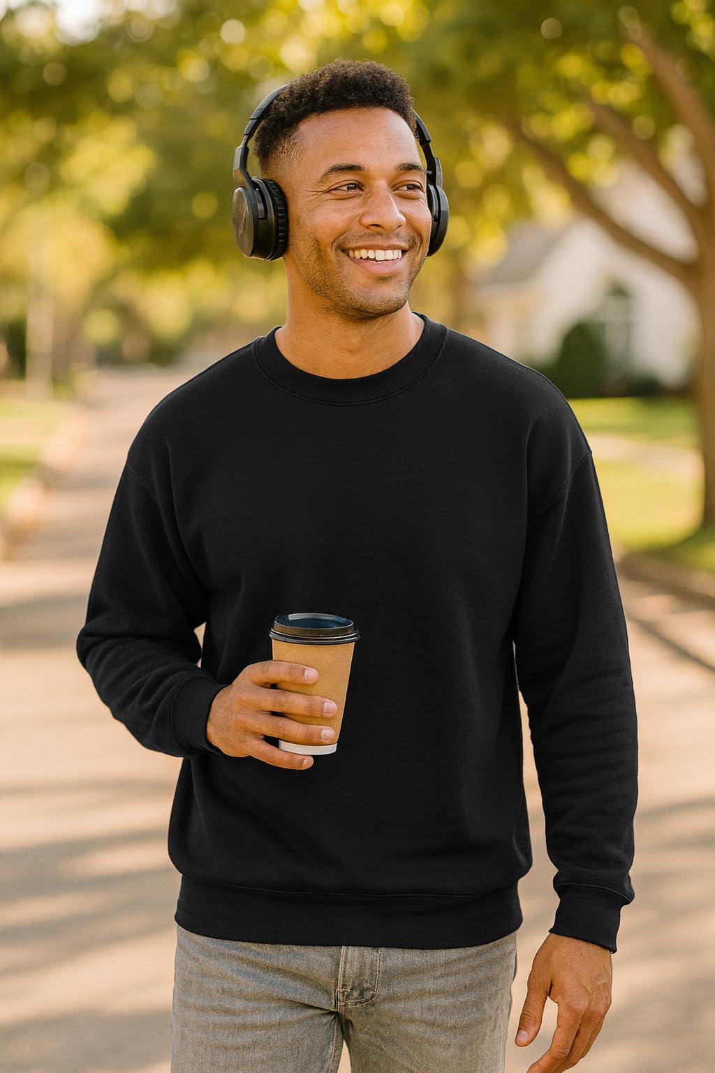 JustBlanks Fleece Sweatshirt for Men Tall Men’s Sweatshirt Crewneck Sweatshirt Relaxed-Fit Pullover Sweatshirt - Jet Black - 3XLT