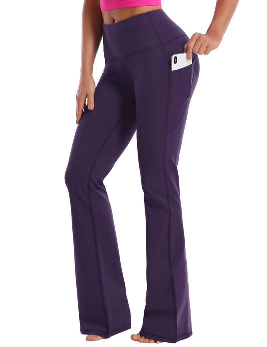 BUBBLELIME 29"/31"/33"/35" 4 Styles Women's Bootcut Yoga Pants Tummy Control - Side Pockets_Darkpurple S_35" Inseam