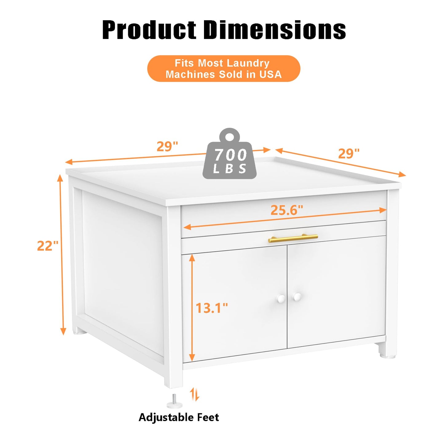GDLF Laundry Pedestal Heavy Duty Metal Washer and Dryer Stand 29" Universal Fit Anti-Vibration Washing Machine Stand with Laundry Basket Shelf and Built-in Drain Pan + Hose,770 LBS Capacity,White