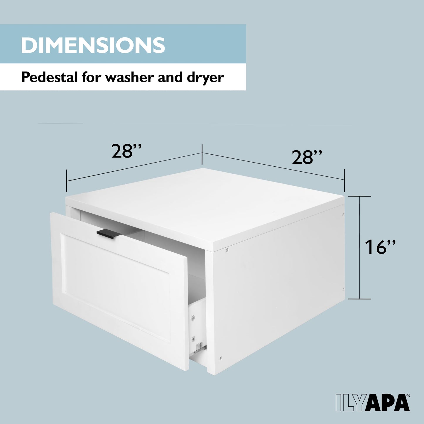 Ilyapa Washer and Dryer Stand - Universal Wooden Laundry Pedestal with Drawer - Compatible with Samsung, LG, GE, Maytag - 28x28x16 in. Patent Pending