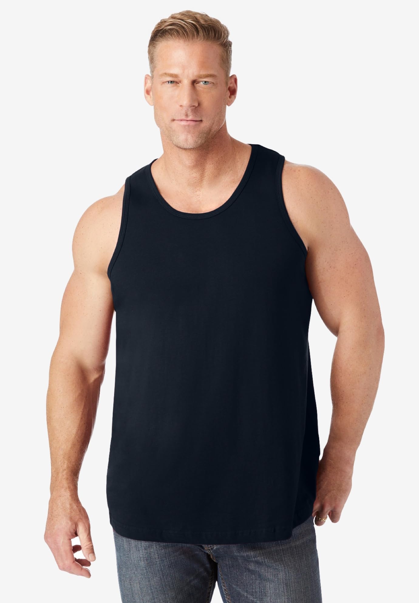 KingSize Men's Big & Tall Shrink-Less Lightweight Longer-Length Tank - 5XL, Black