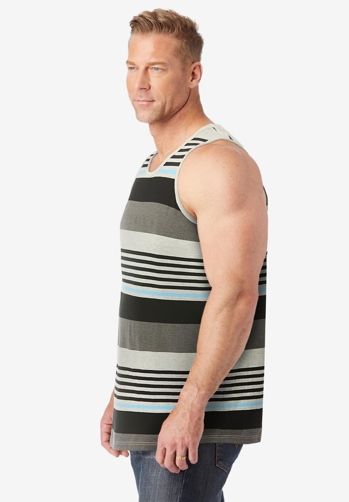 KingSize Men's Big & Tall Shrink-Less Lightweight Longer-Length Tank - XL, Grey Stripe