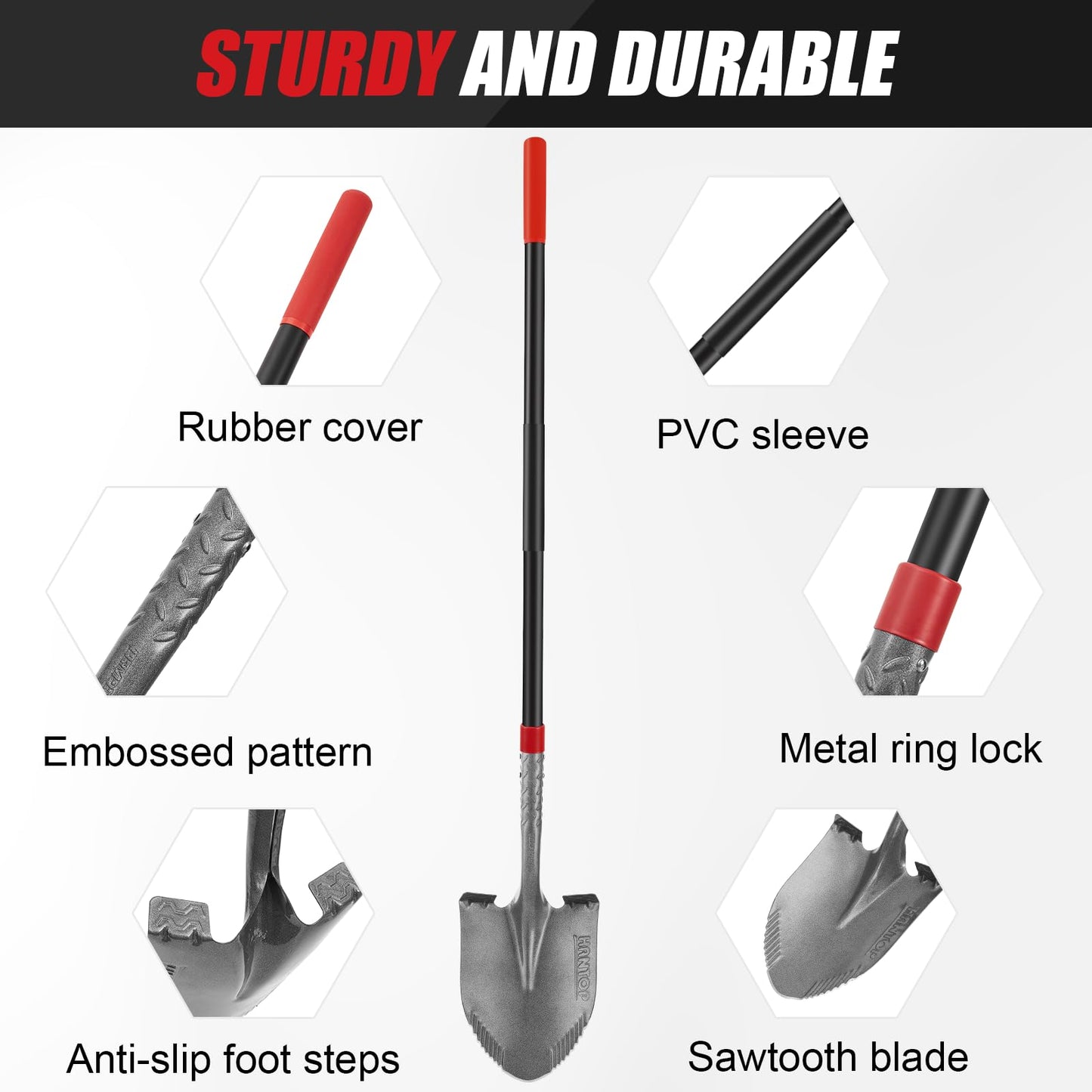 HANTOP Heavy Duty Garden Tools Digging Shovel Garden Shovel Spade with Long Fiberglass Handle for Digging and Garden Work,58 inches