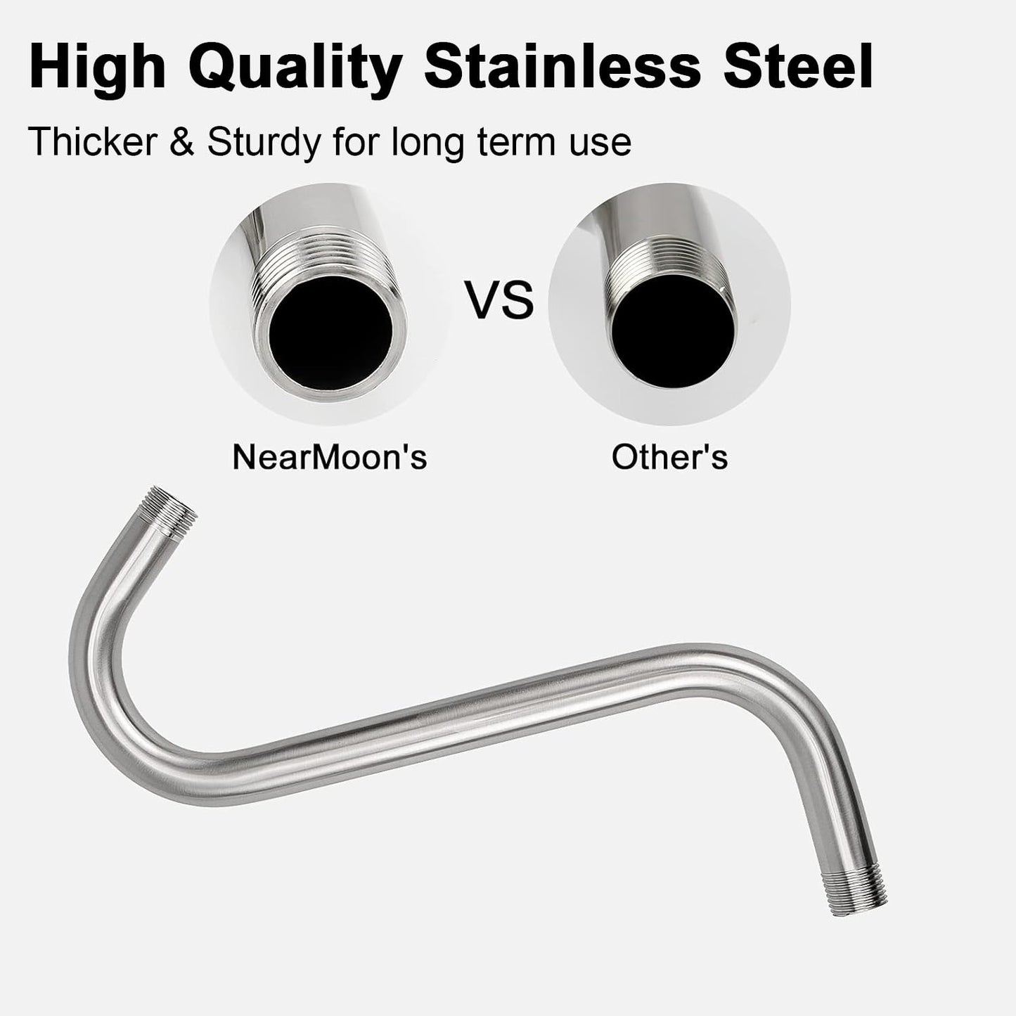 NearMoon S Shaped Shower Head Riser Pipe, Shower Extender Arm with Flange, Standard 1/2" Connection- Bathroom Accessory, 10 Inch (1 Pack, Brushed Nickel)