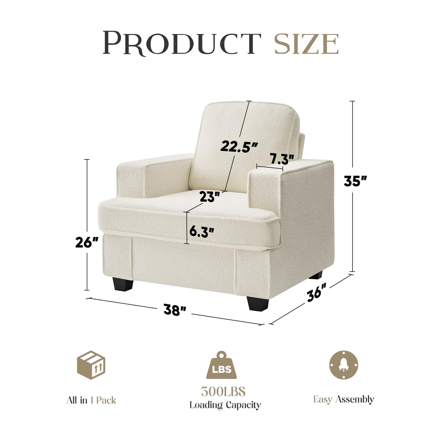 Couches for Living Room, 38” Cloud Couch in Soft Teddy Fleece, Removable Cover, Easy Assembly, Modern Sofa for Living Room/Bedroom/Office/Apartment, Beige
