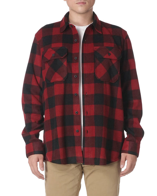 Wrangler Authentics Men's Long Sleeve Heavyweight Fleece Shirt Red Buffalo Plaid X-Large Tall