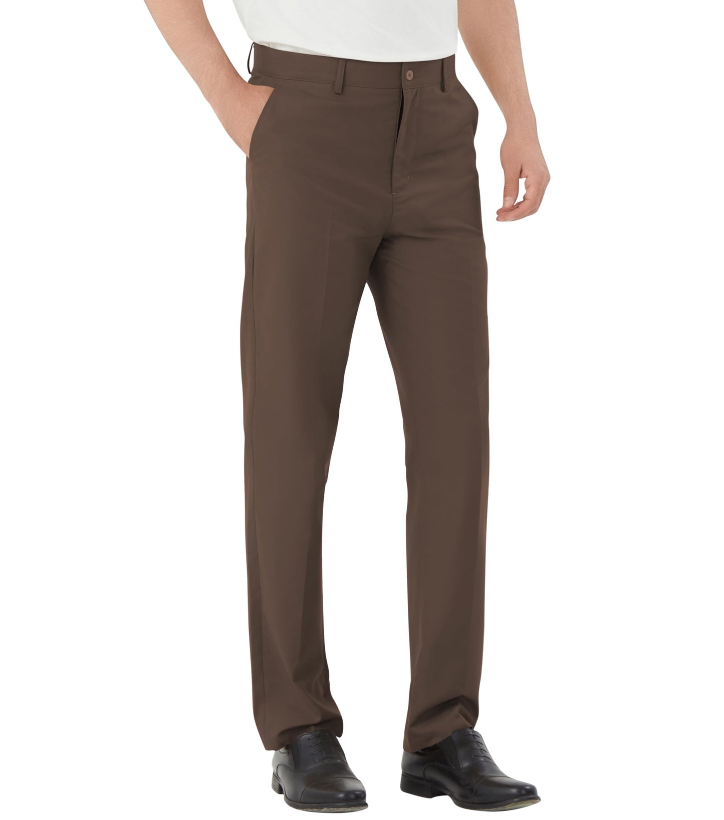 Men's Tall Classic Fit Flex Flat Front Dress Pants Formal Pants for Business & Office Brown