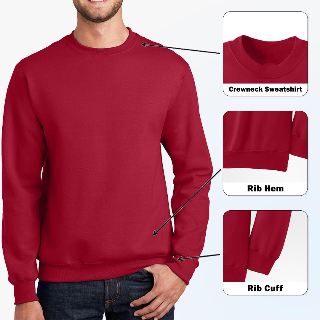JustBlanks Fleece Sweatshirt for Men Tall Men’s Sweatshirt Crewneck Sweatshirt Relaxed-Fit Pullover Sweatshirt - Red - 3XLT