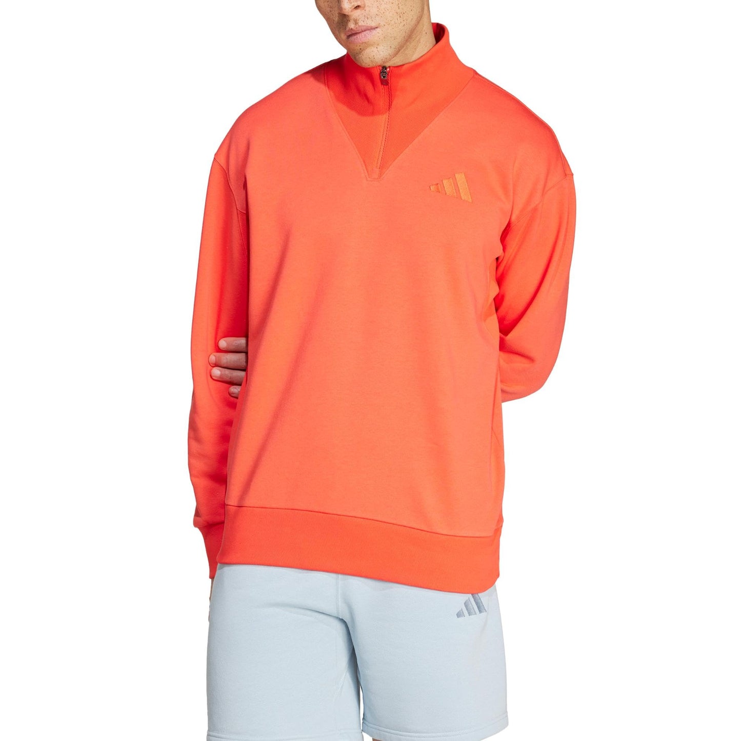 adidas Men's Tall Size All SZN Fleece Quarter-Zip Crewneck Swearshirt, Bright Red