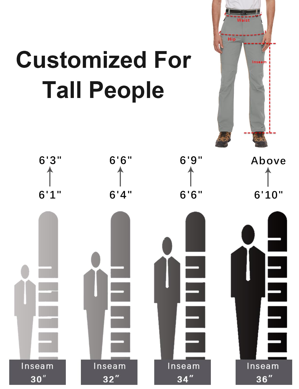 SEVEGO 30"/32"/34"/36"/38" Inseam Men's Tall Hiking Pants Quick Dry Outdoor Waterproof Fishing Cargo Pants with 5 Pockets 36",Light Green,L