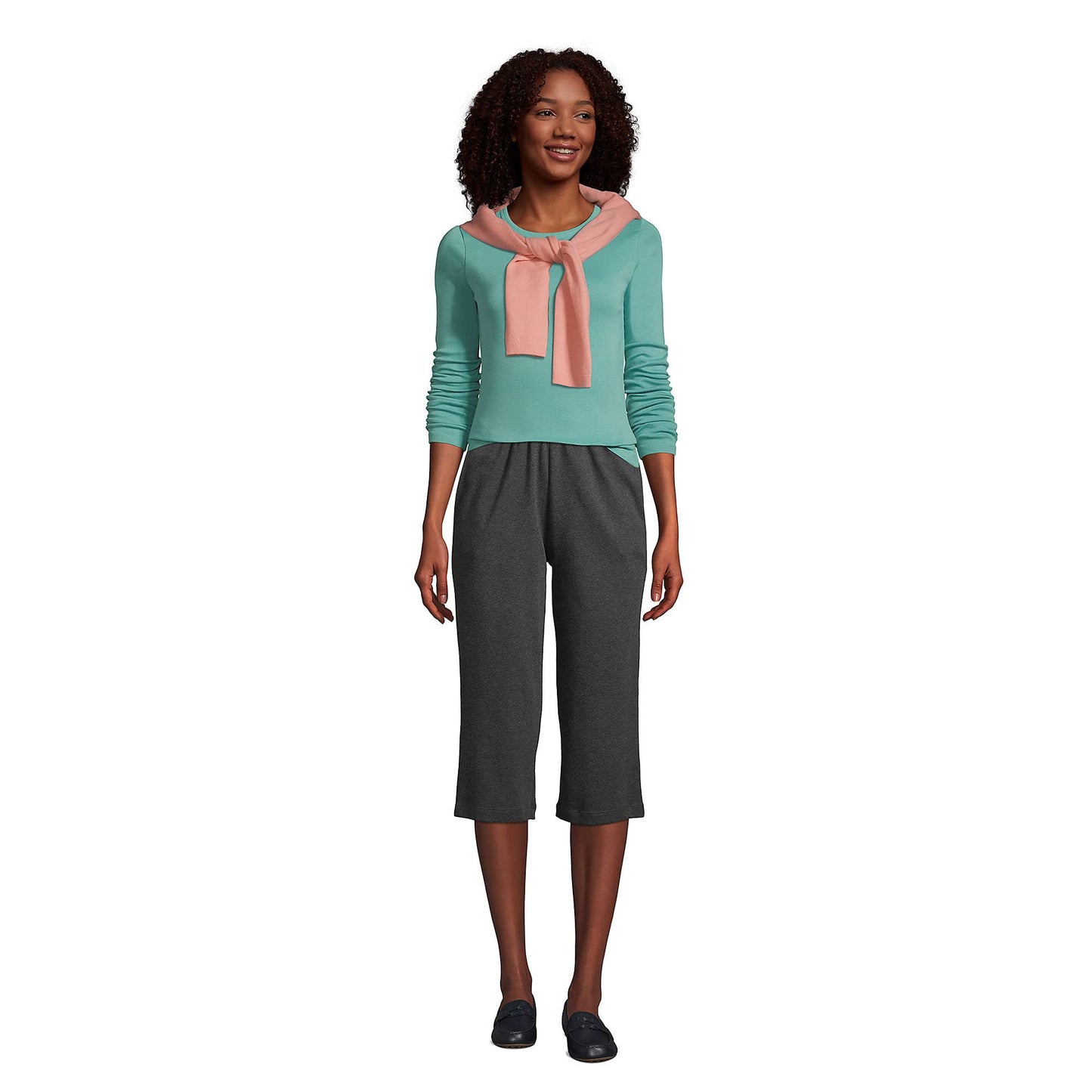 Lands' End Women s Sport Knit Capri Pants Dark Charcoal Heather Tall X-Large