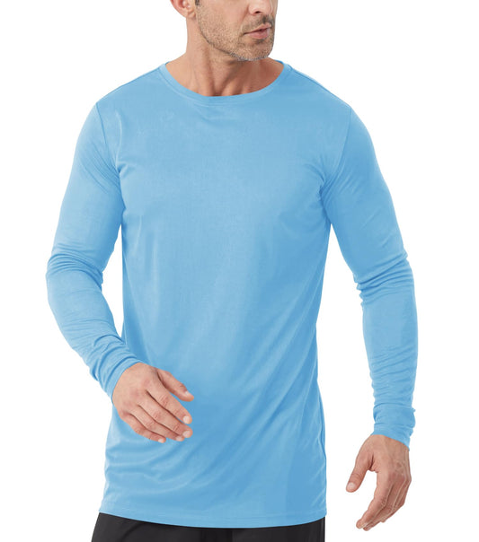Men's Tall Rash Guard Long Sleeve T Shirts - UPF 50+ Sun Protection Tee Shirt for Fishing, Swim, Hiking Light Blue