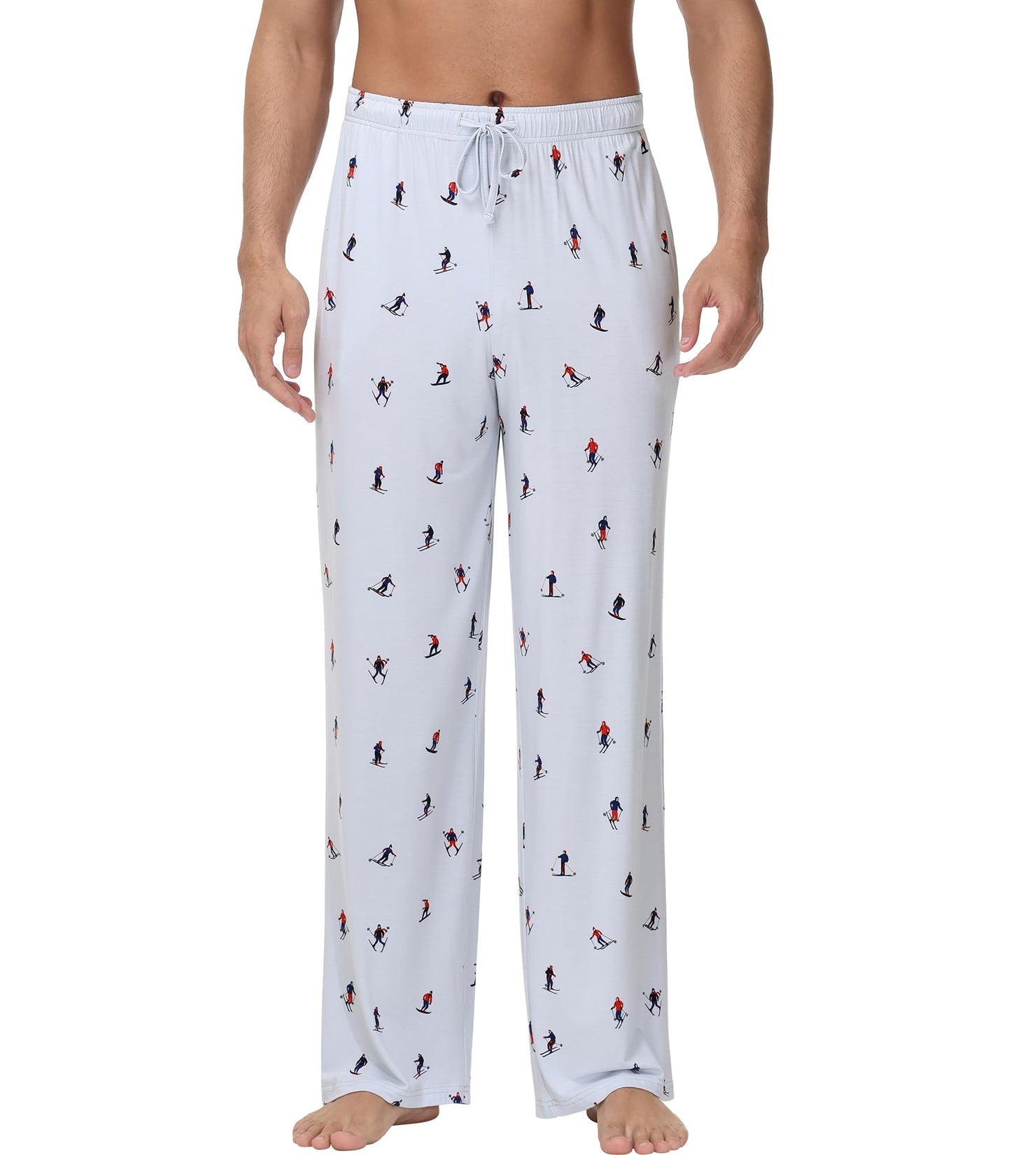 WiWi Bamboo Viscose Pajama Pants for Men Tall Sleep Bottoms Big Warm Long Pj Lightweight Lounge Sweatpants S-XXL, Skiing on Light Blue, X-Large