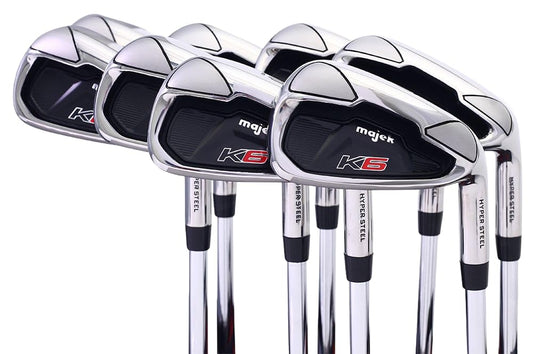 Majek K6 Iron Set +2 inch Over XL Big & Tall Men's 8-Piece Set (4-PW, SW) Right Handed Steel Shaft Regular Flex R Flex Club (Tall 6'3"+/+2" Over) with Midsize Black Pro Velvet Grip
