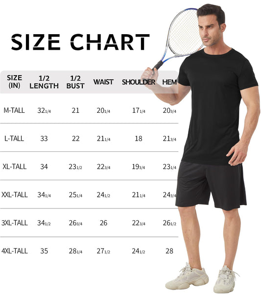 Idtswch Men's Tall T-Shirt Rash Guard UPF 50+ T-Shirt Quick Dry Swim Water Top Tee Short Sleeve Athletic Shirts Black-L