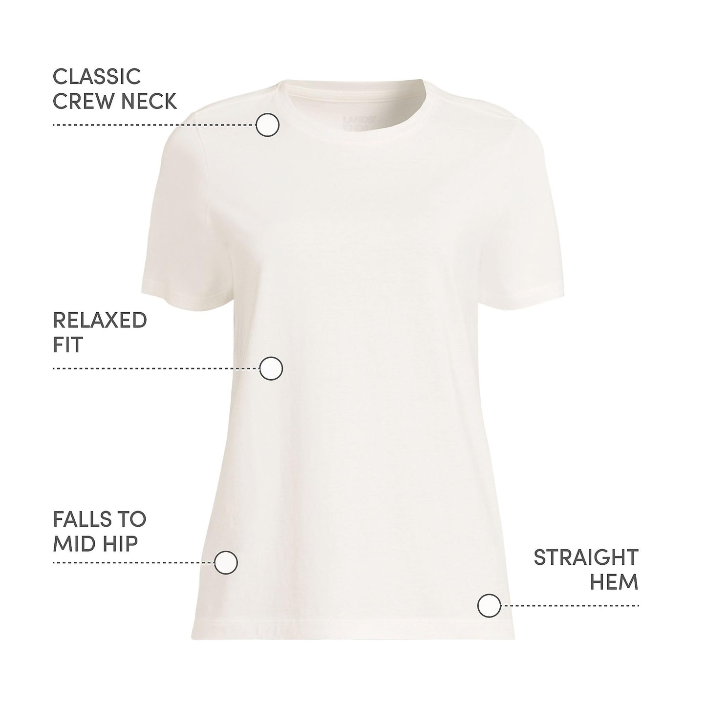 Lands' End Womens Short Sleeve Relaxed Supima Cotton Crew Neck T Shirt Ivory Tall Medium