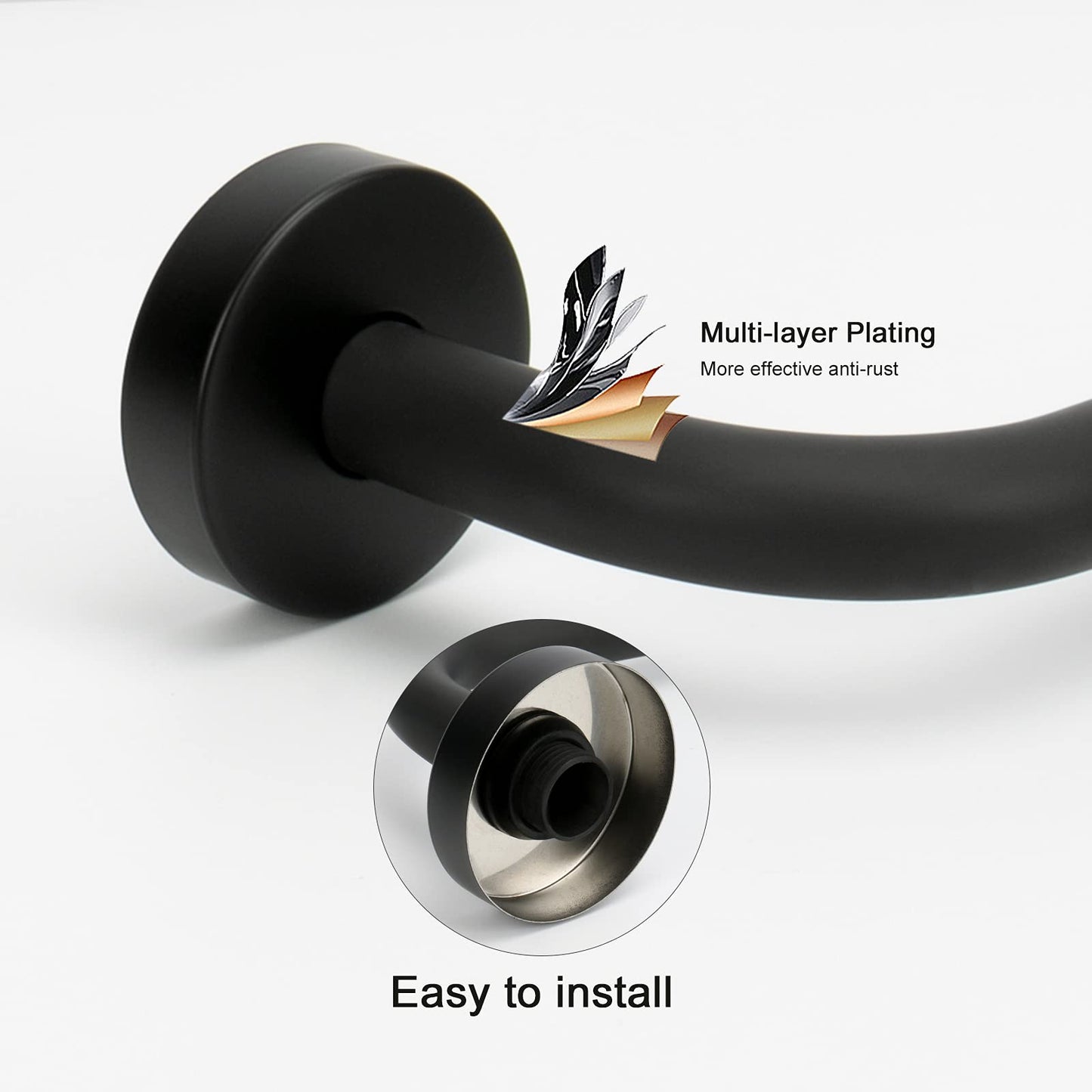 NearMoon S Shaped Shower Head Riser Pipe, Shower Extender Arm with Flange, Standard 1/2" Connection- Bathroom Accessory, 10 Inch (1 Pack, Matte Black)