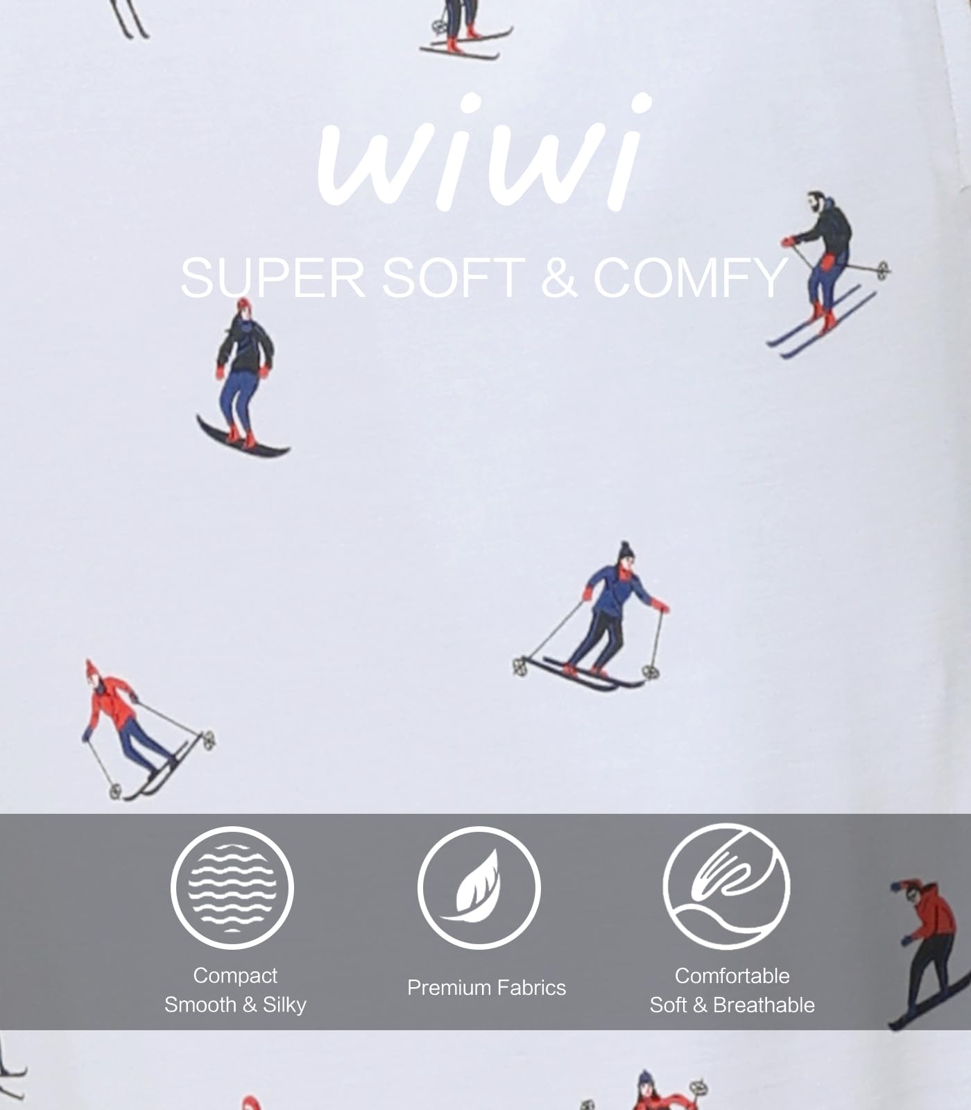 WiWi Bamboo Viscose Pajama Pants for Men Tall Sleep Bottoms Big Warm Long Pj Lightweight Lounge Sweatpants S-XXL, Skiing on Light Blue, X-Large
