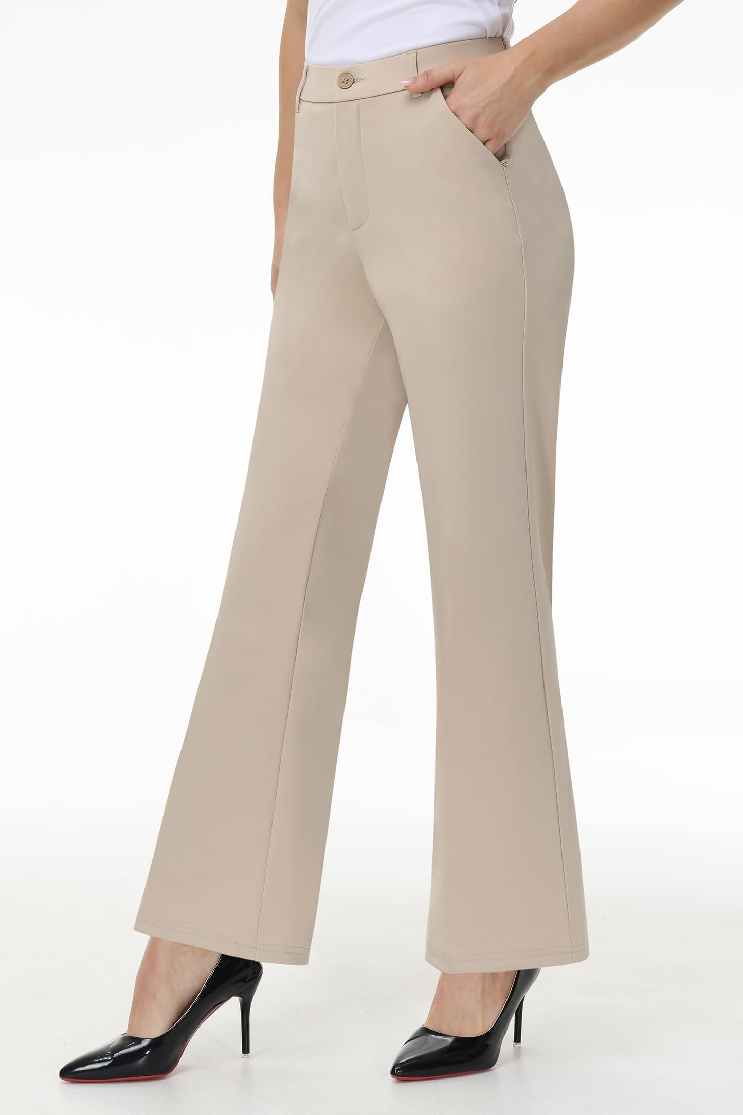 iChosy Womens High Waist Wide Straight Leg Trousers Casual Slacks Dress Pants with Pockets PaleKhaki 10 Tall