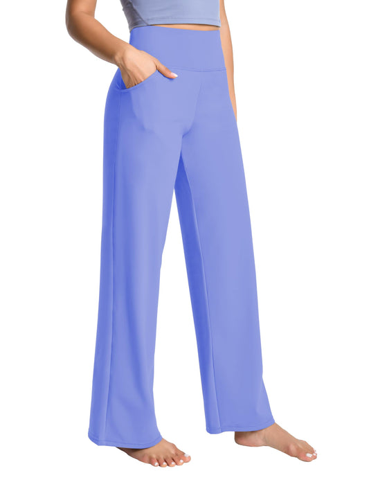 BUBBLELIME 29"/31"/33"/35"/37" Women's Wide Legs Yoga Pants Loose Lounge Sweatpants - Wide Legs_SkyBlue S_35" Inseam