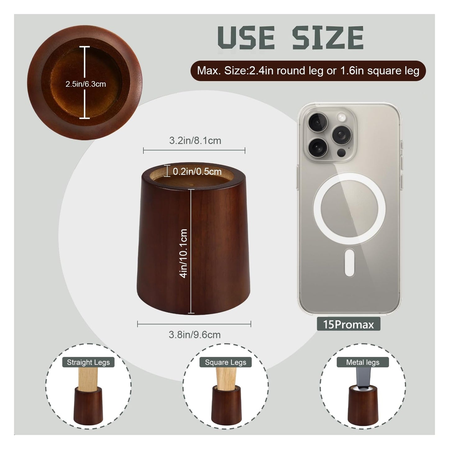 KOIKEY Furniture Raisers Bed Risers - 4 Inch Wooden Circle Heavy Duty Furniture Height Extenders Lifts for Sofa Couch Desk Chair Table Base Raising Space, Convenient Store and Cleaning, Pack of 4