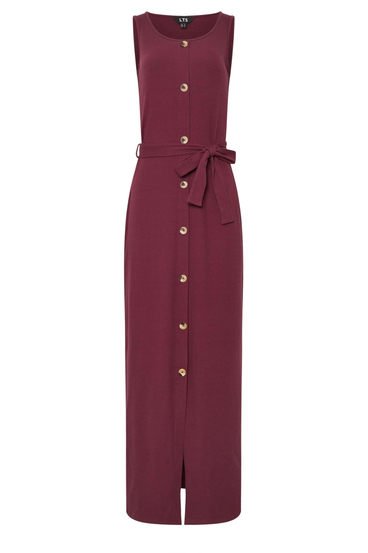 Long Tall Sally LTS Tall Women's Ribbed Button Through Maxi Dress Burgundy 12