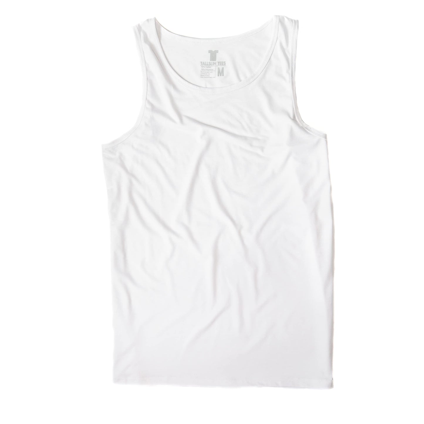 Men's Tall Slim-Fit Orginal Tank Top Shirt, Soft Polyester Blend Long Tee (Tall, Small, White)